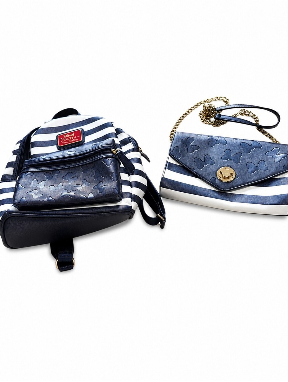 Disney Boutique Navy White Striped Crossbody Clutch Purse Mickey Embossed Gold